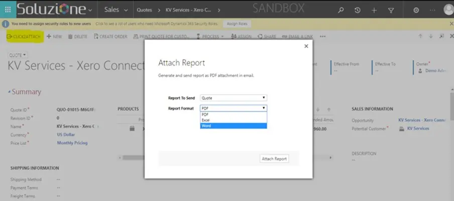 Click To Attach using button