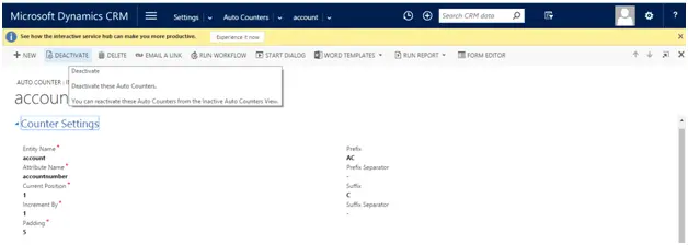 Aut Counter Settings
